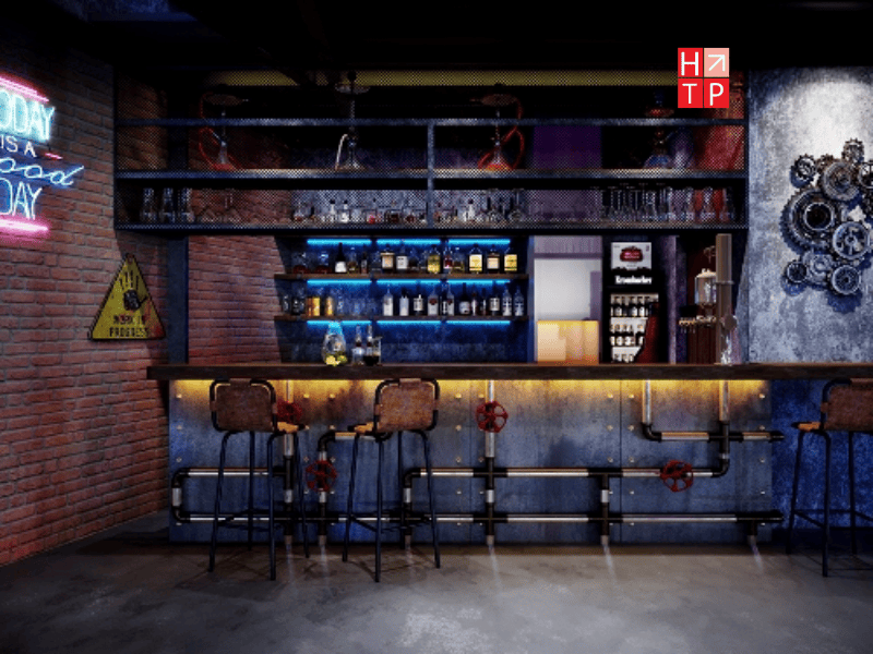 Kinh Nghiệm Thiết Kế Setup Quầy Bar Tinh Tế Và Hiệu Quả 6 Quầy bar phong cách công nghiệp