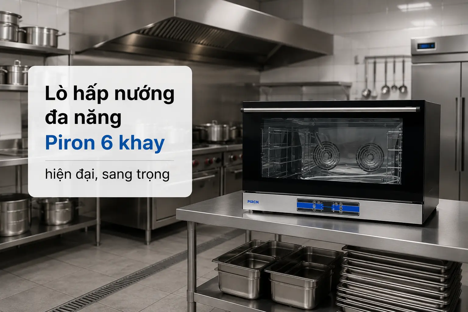 Lò hấp nướng đa năng Piron 6 khay hiện đại, sang trọng